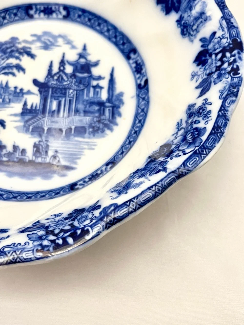 Royal Doulton Burslem Blue Flow Porcelain Bowl, Madras Pattern, Antique EUC